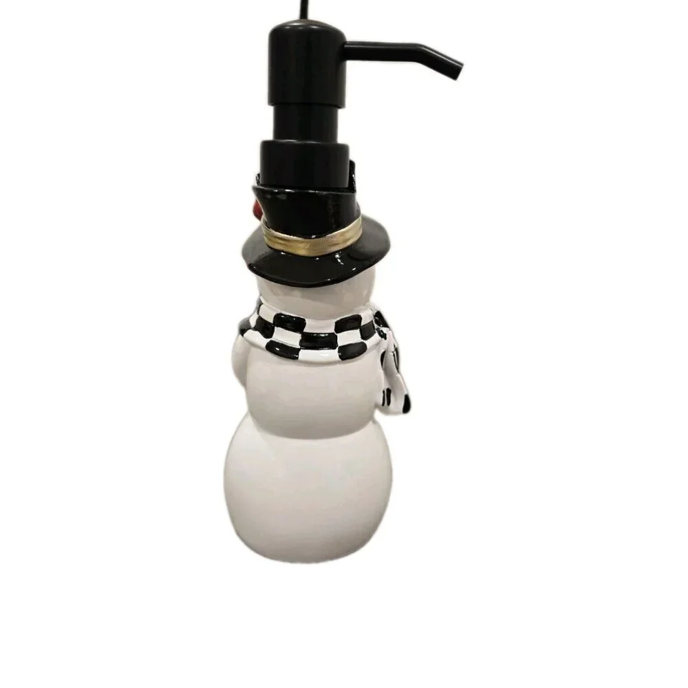 New Christmas White Snowman W/ Hat Red Robin Bird Soap Dispenser Decoration